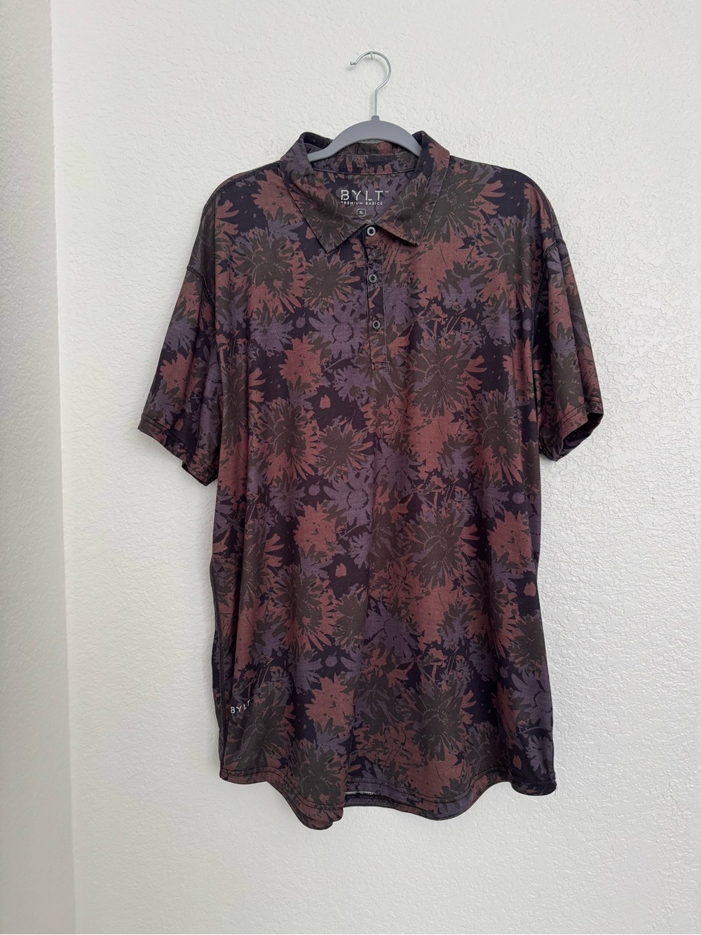 Men's Floral BYLT Basics Short Sleeve Polo - Brown/Black